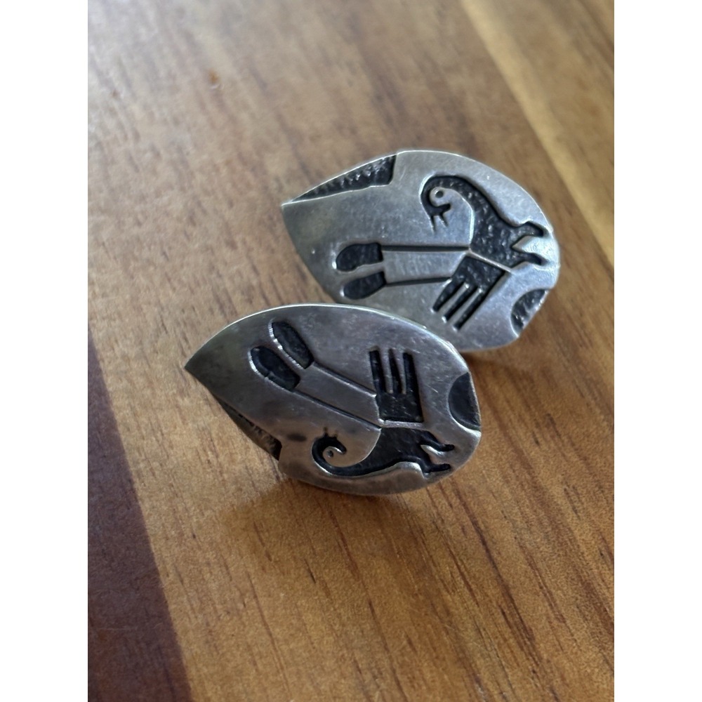 Antoinette Qumawunu Hopi Sterling Silver Screw Back Earrings 10.9 Grams